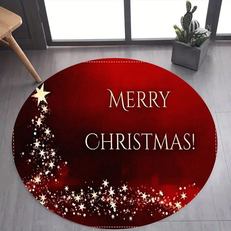 Floral Christmas Tree Wreath Round Carpet Poinsettia Rose Butterfly Gift Bauble Pine Foliage Frame Print Rich Romantic Xmas