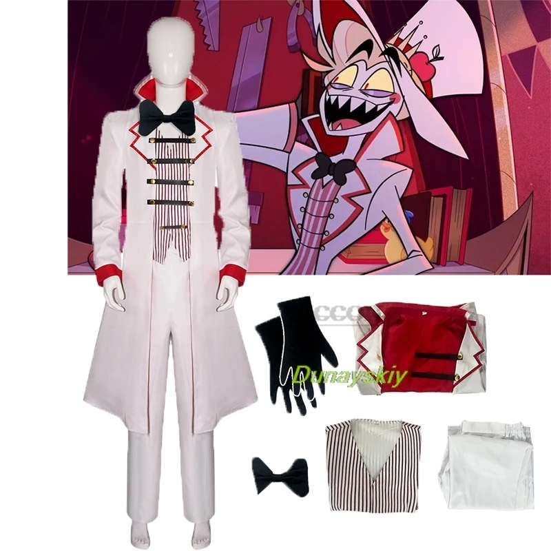 

Костюм для косплея Cos Hazbin Lucifer из аниме «Отель Morningstar», костюм для косплея папы, белый костюм дьявола, Хэллоуин, искусственный костюм для взрослых мужчин