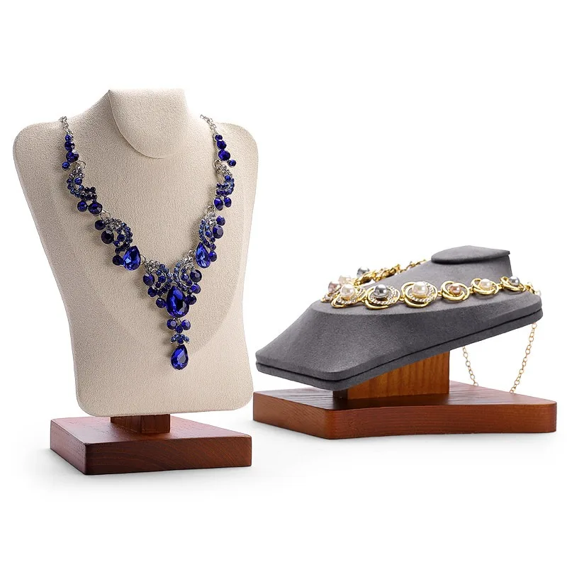 Jewelry Necklace Display Stand Solid Wood Human Figure Model Neck Display Rack For Counter And Window Showcase Jewelry Props