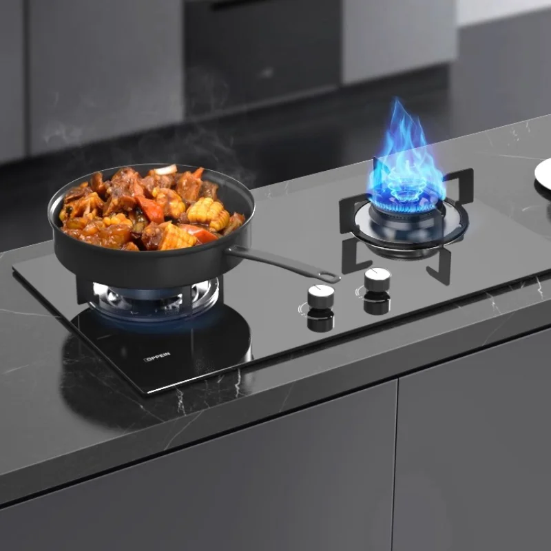 

Настольная газовая плита с двумя конфорками, совместимая с природным газом и сжиженным нефтяным газом, высокая мощность 5,2 кВт, защита от пламени для домашней кухни