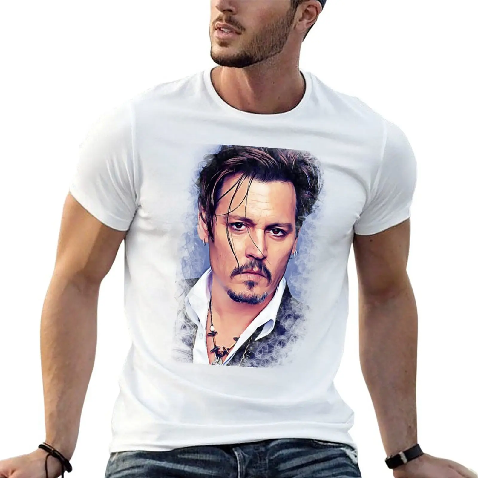 

Johnny Depp Wallpaper Art Painting T-Shirt cotton t shirts high quality funny t shirts man t shirts for man pack cotton T-shirt