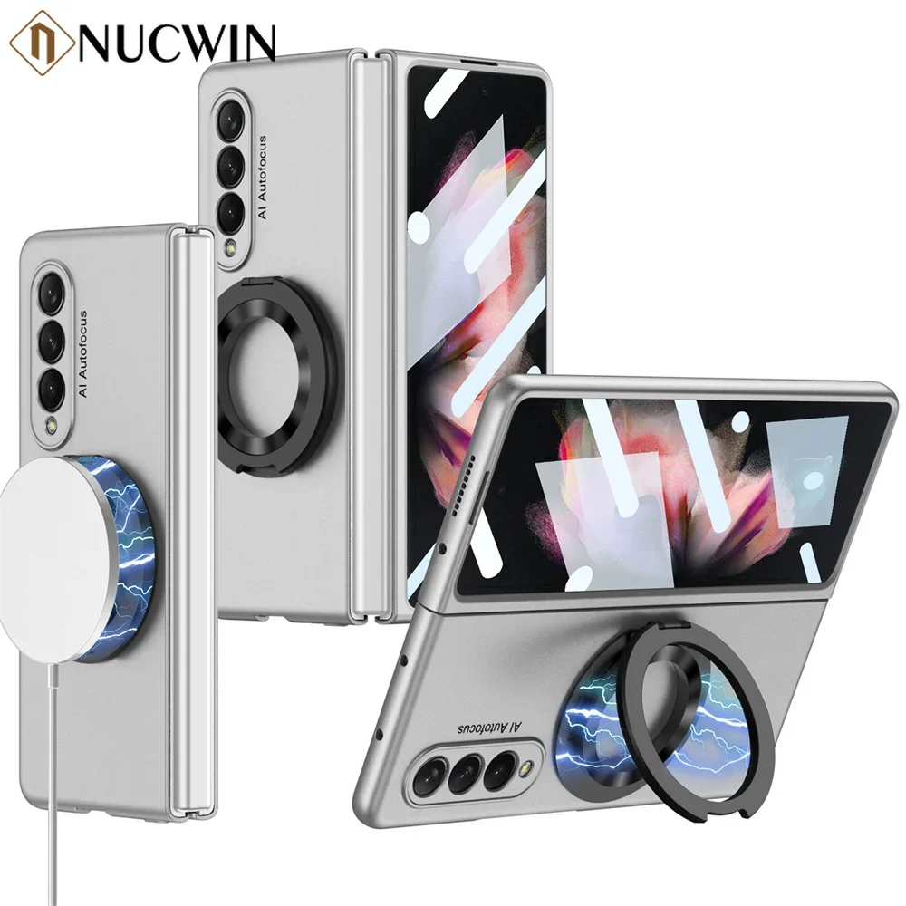 

Slim Matte Magnetic Wireless Bracket Case For Samsung Galaxy Z Fold 6 5 4 3 Z Fold 6 Ultra Thin Built-in Screen Protector Cover
