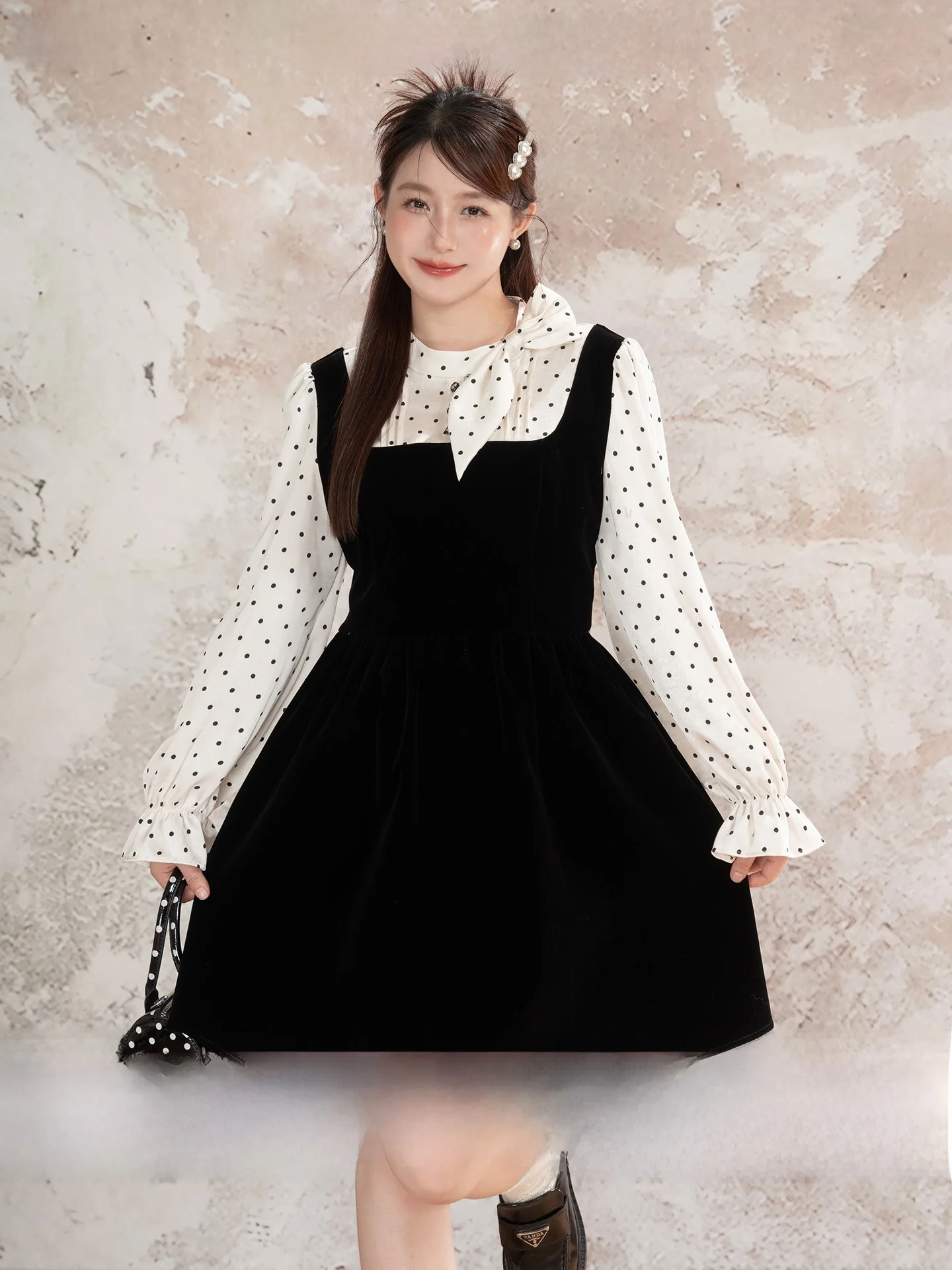 

Heynew plus Size Polka Dot Blouse And Skirt Dr Splice Materni Dr Summer Autumn Long ort Gown Women's Clothing