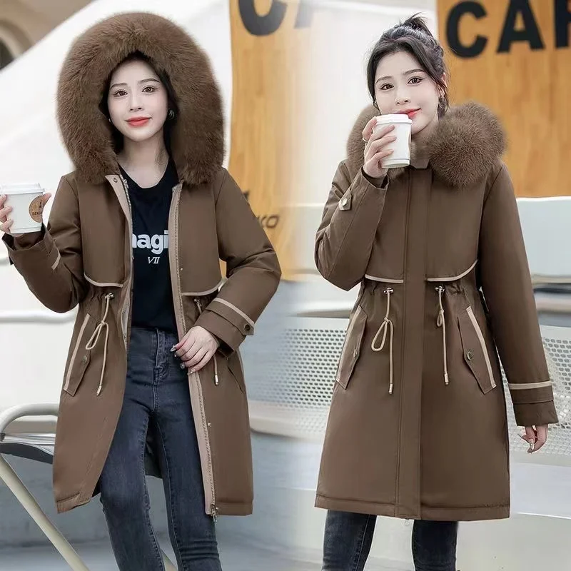 

Fur Collar Parkas Women Hooded Fleece Liner 2023 New Winter Jacket Detachable Warm Padded Coat Snow Wear Long Overcoat