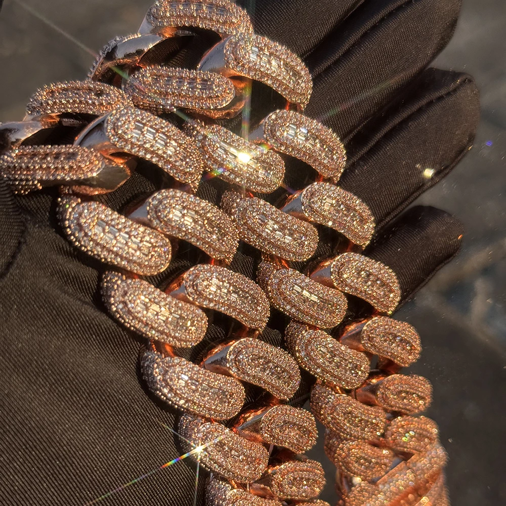 HHIOK 29mm Mixed Inlay Cubic Zirconia Cuban Link Chain Hip Hop Thick Heavy Rose Gold Plated Iced Out Necklace Jewelry Men