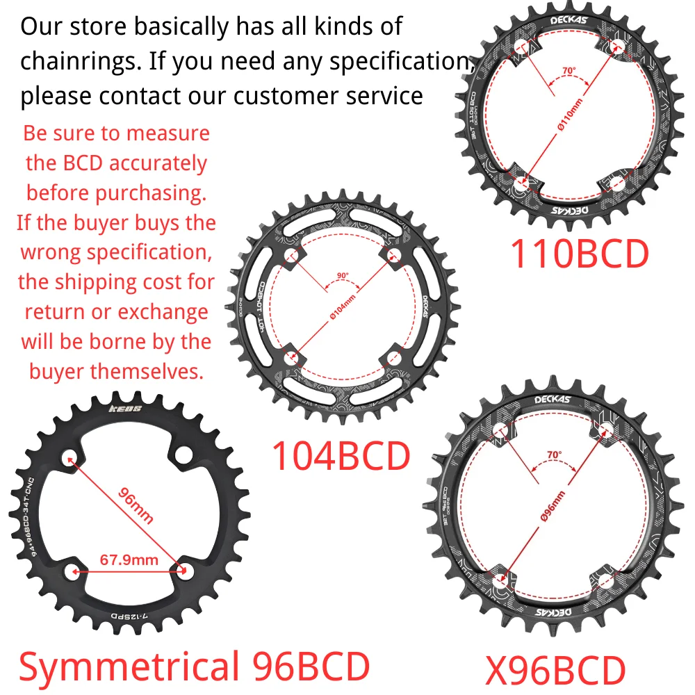 KEOS متماثل 96BCD سلسلة مفردة ضيقة واسعة 32T-44T متوافقة مع سلاسل السرعة 7/8/9/10/11/12 ومجموعة كرانسيت M4000/M3000 #3