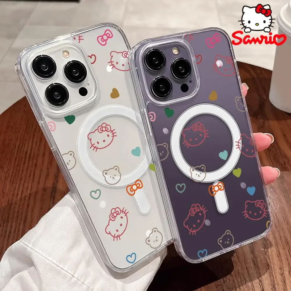 Casing Ponsel Sanrio Kt Pencegah Jatuh Iphone 16/15/14/13/12/11 Casing Iphone Anak Perempuan Penutup Aksesori Merah Muda Kucing Kitty De Iphone