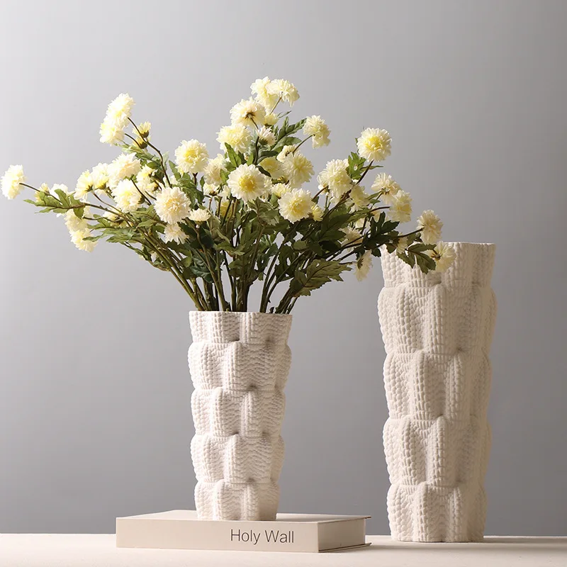 Ceramic Vase Weaving Bump Texture White Porcelain Flower Arrangement Hydroponic Accessories Home Decoration Vases Pots