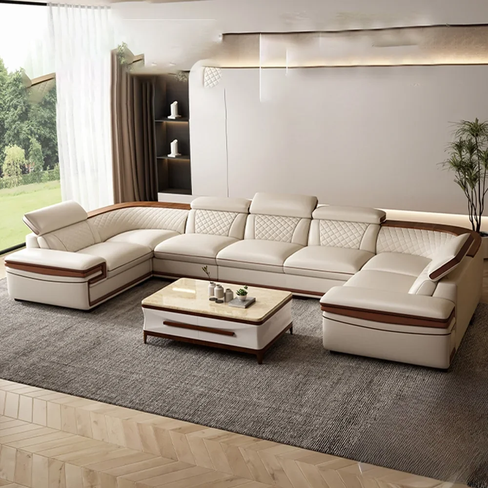 Premium Italian Genuine Leather Sofa Set for Living Room with Adjustable Headrests, Bluetooth Speaker, Wireless Charge