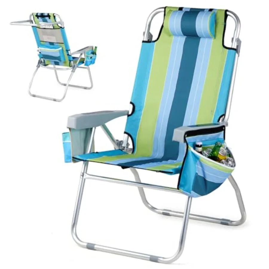 

Высокое пляжное кресло (1 шт.) с 5-позиционной регулировкой, сумкой-холодильником, подстаканниками, держателем для полотенец, легкое складное кресло для пляжа и кемпинга для взрослых