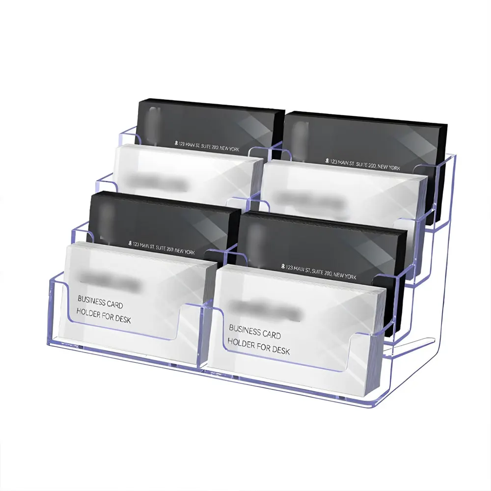 8-Compartment Acrylic Transparent Business Card Holder, Desktop Business Card Organizer, Can Hold 480 Cards.
