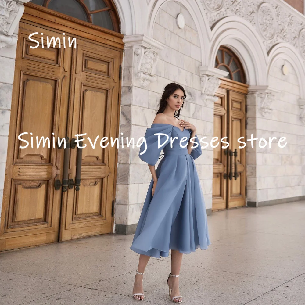 

Simin Chiffon A-line Off-the-shoulder Neckline Ruffle Formal Prom Gown Tea-length Evening Elegant Party dresses for women 2023