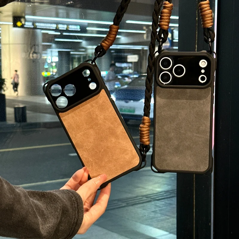 

Fine-perforated four-corner leather-wrapped woven crossbody long strap is suitable foriphone17proTrendy phone cases13New popular