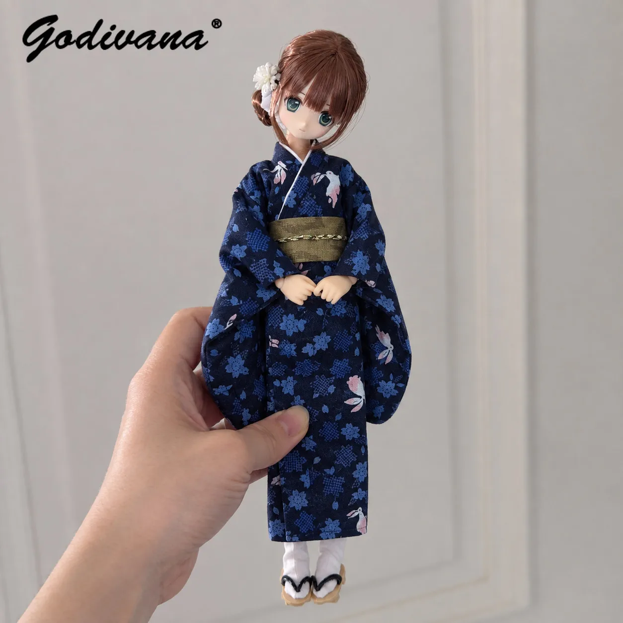 OB24 Minty 4th BJD Doll Clothes Japanese Kawaii Kimono Suit Sweet Floral Print Loose Yukata for AKX Electric Town BJD