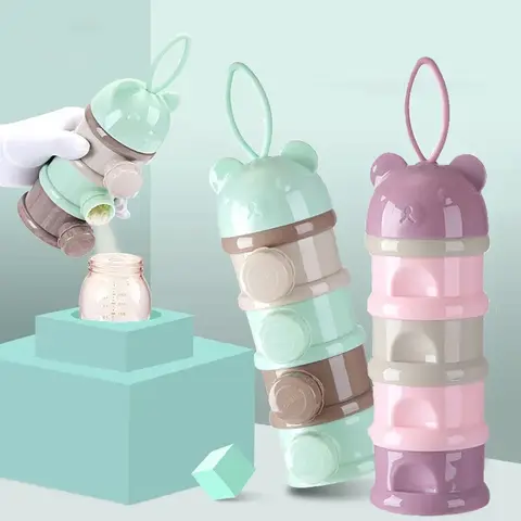 곰 스타일 휴대용 유아용 식품 보관 상자, 필수 시리얼, 만화 유아용 우유 분말 상자, 유아 간식 용기, 3 레이어