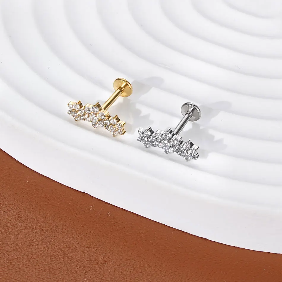 1/5 قطعة التيتانيوم Labret الأذن الزنمة القرط مربط داخليا الخيوط الزركون زهرة الشفاه الغضروف اللولب الثقب النساء مجوهرات 16 جرام #5