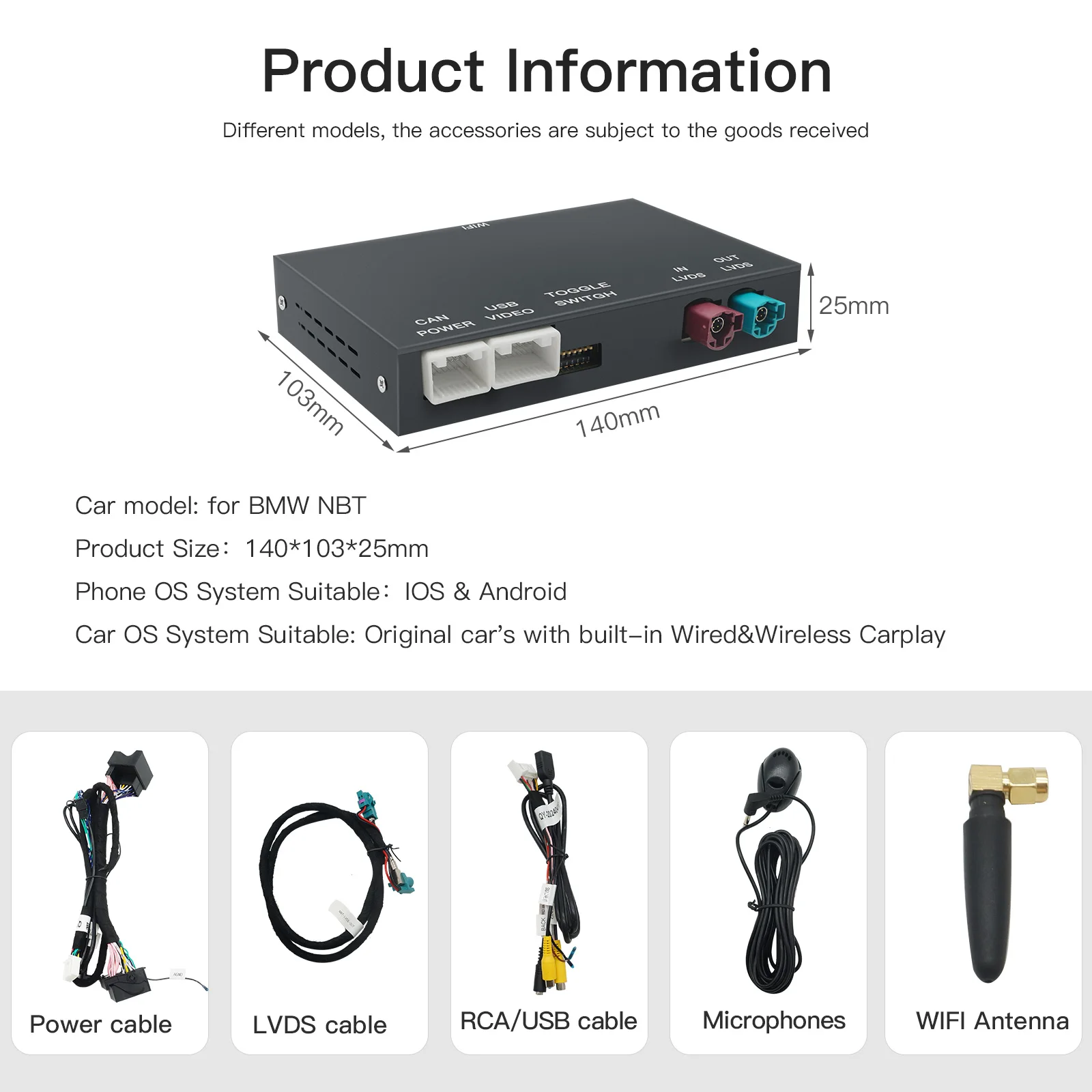 Caixa de decodificador automática Android CarPlay sem fio, BT AirPlay, BMW 1, 2, 3, 4, 5, Série 7, X1, X3, X4, X5, X6, MINI, CCC, CIC, sistema NBT, EVO