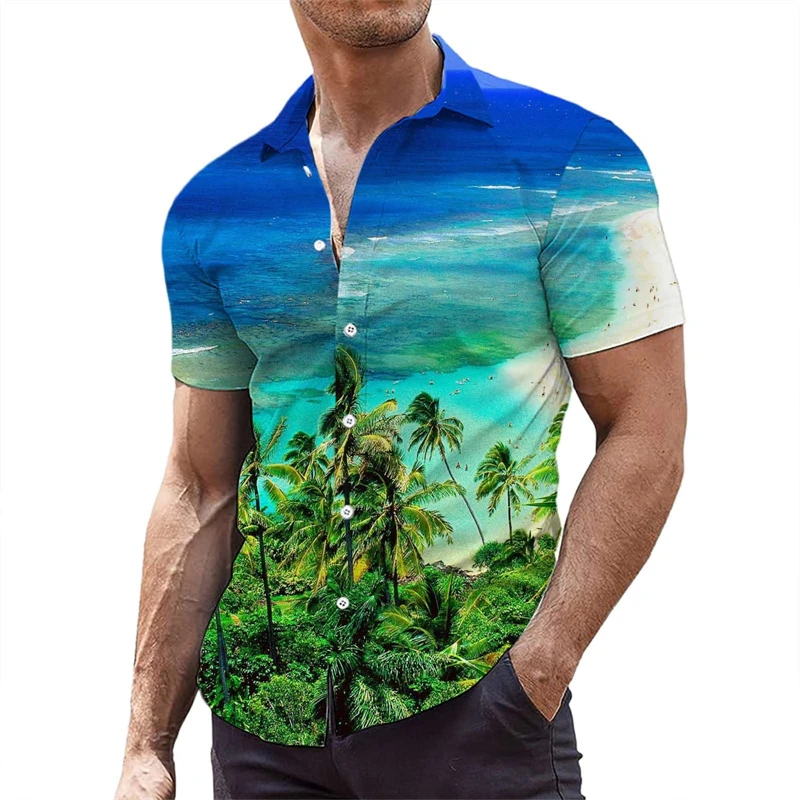 

Summer Coconut Palm 3d Print Shirt Men Women Fashion Shirts Single-Breasted Short Sleeve Hawaiian Shirts Blouse Men's Clothing