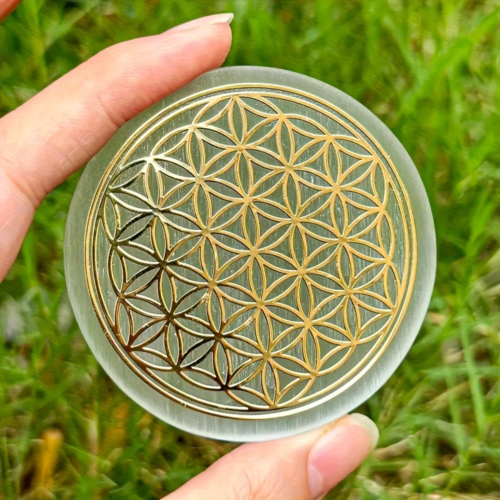1pc Natural Plaster Crystal Disc | Exquisite Golden Texture Pattern, Perfect for Home Decor, Elegant Tabletop Display