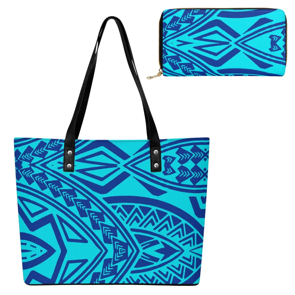

Samoan Tribal Luxury Custom Leather Combo Bag, Women'S Polynesian Wallet And Handbag, Classic Large-Capacity Single-Shoulder Bag