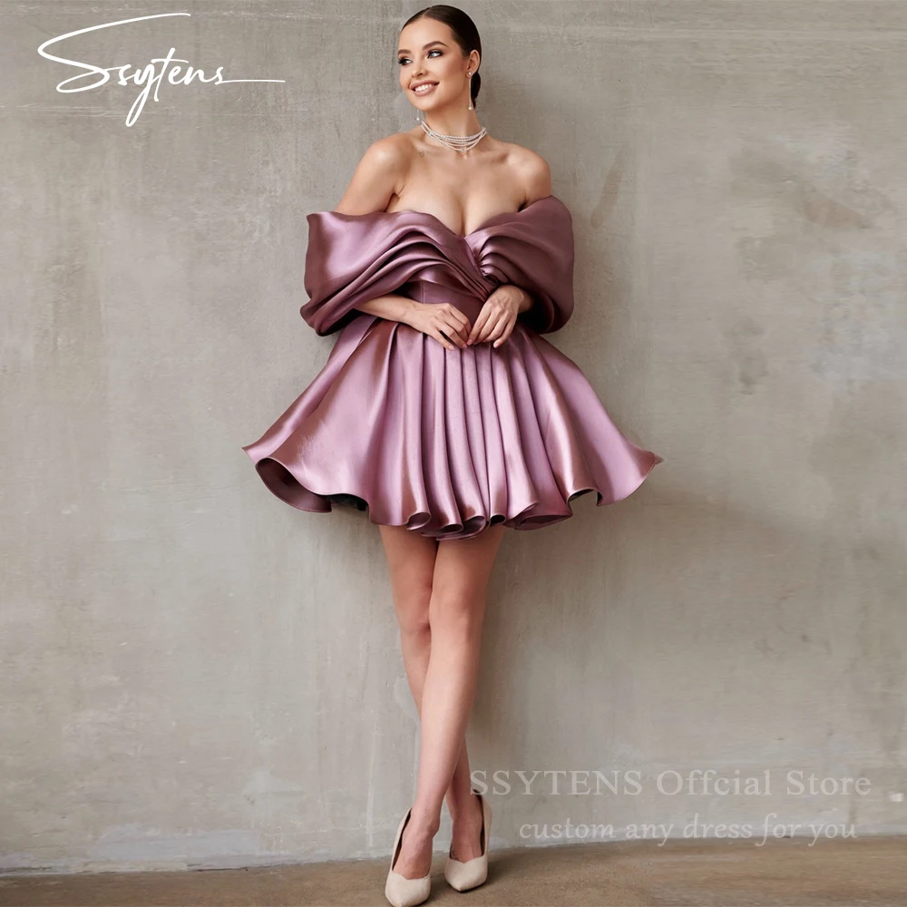 

SSYTENS Sexy Pink Short Prom Dresses Sleeveless Satin Wedding Party Dresses Lace Up Back Backless Cocktail Dresses Customized