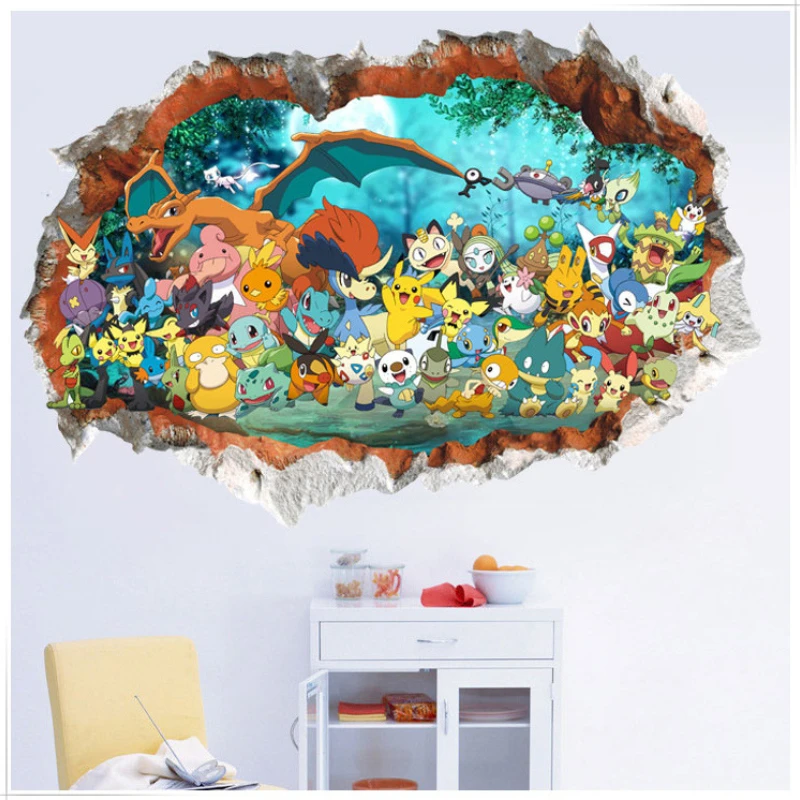 Pokemon Wall Stickers Window Glass Room Door Decoration Pikachu Charizard Eevee Cartoon Stickers Kid Birthday Christmas Gift