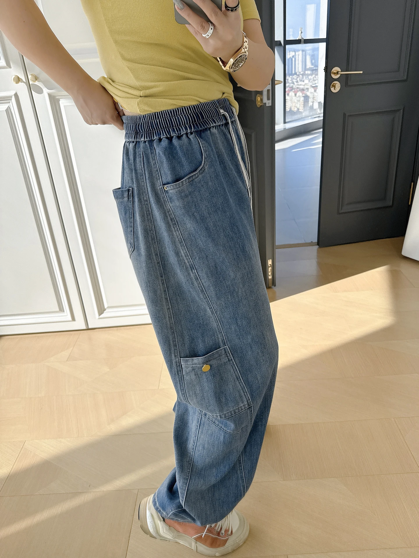 

American Sle Retro Versatile plus Size Women's Jeans Loose Drapey High Waist Casual Workwear Pants for Heavy MM