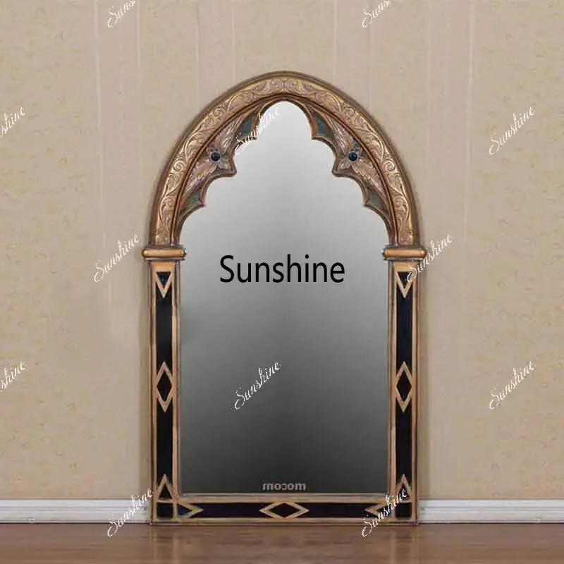 European retro decorative mirror wall-mounted black makeup mirror