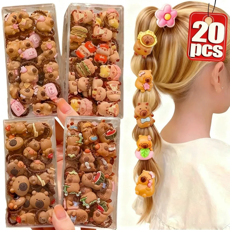 

10/20Pcs Cute Capybara Hair Rope Girls Cartoon Resin Animal Hair Ring Kids Children Hair Ties Girls Mixed Set for Kids Headwear