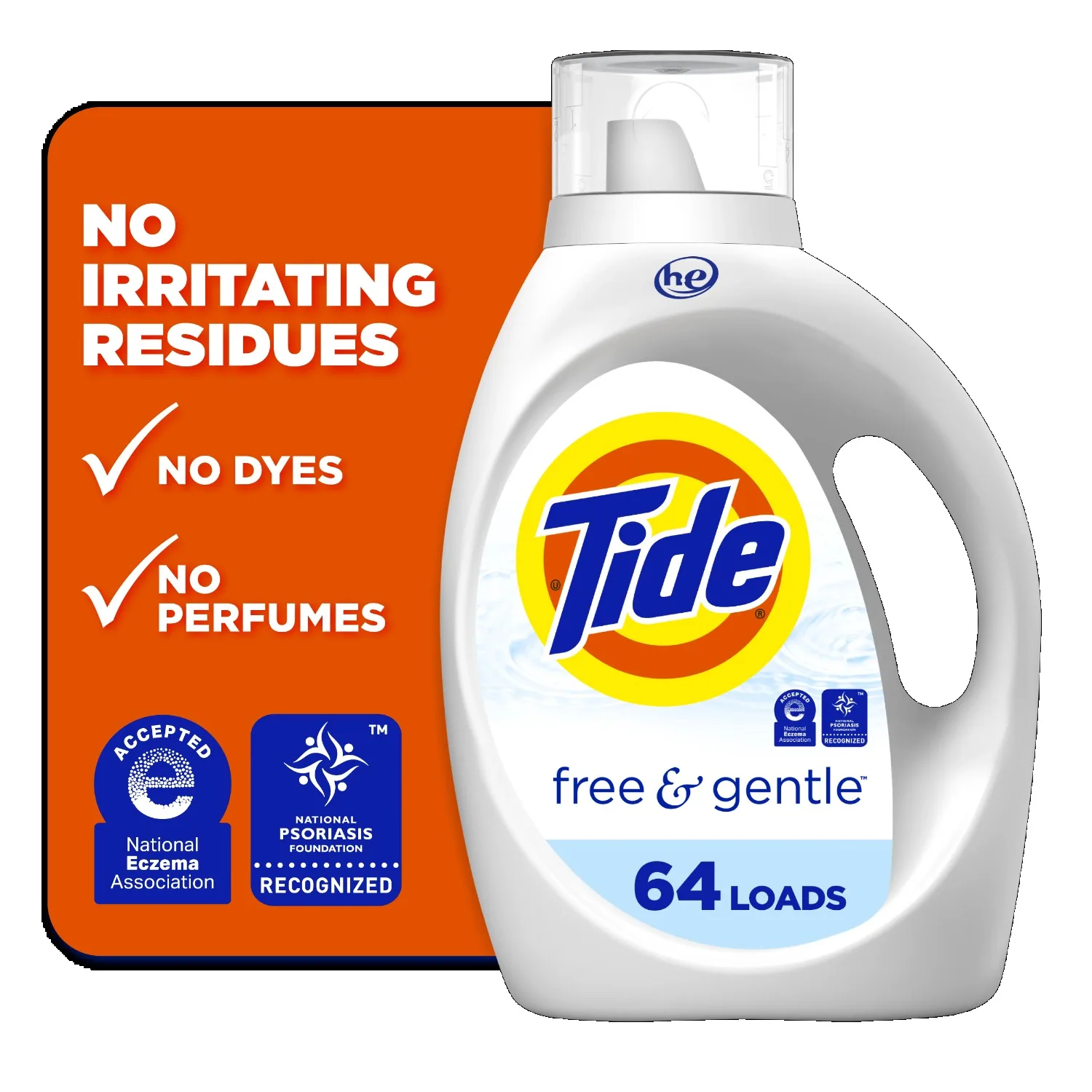 Tide Free & Gentle Liquid Laundry Detergent, 64 Loads, 84 fl oz