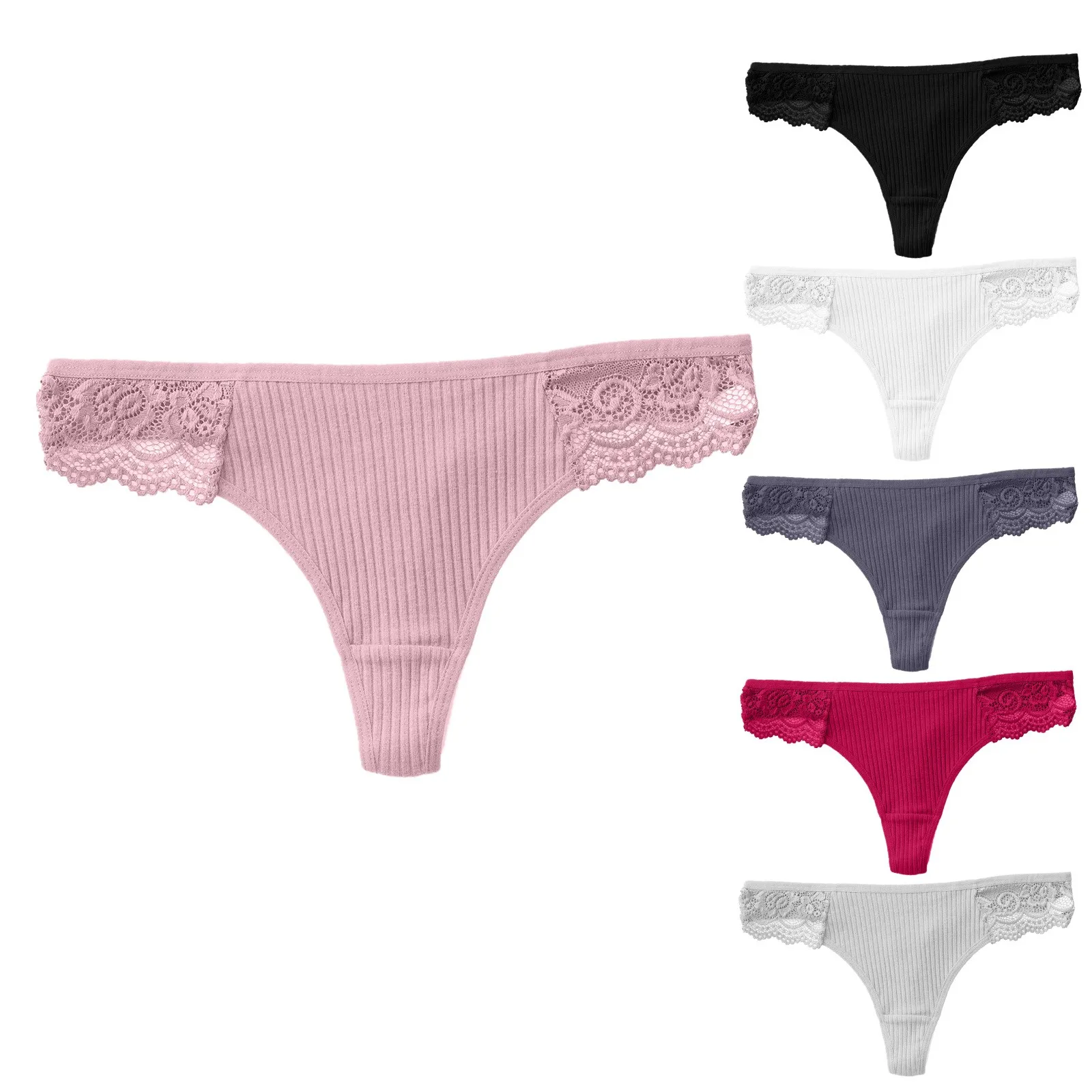 Women Solid Color Sexy Panties Lace Low Waist Patchwork Thongs Women Solid Comfort Cotton Crotch Underwear Sexy Lingerie трусы