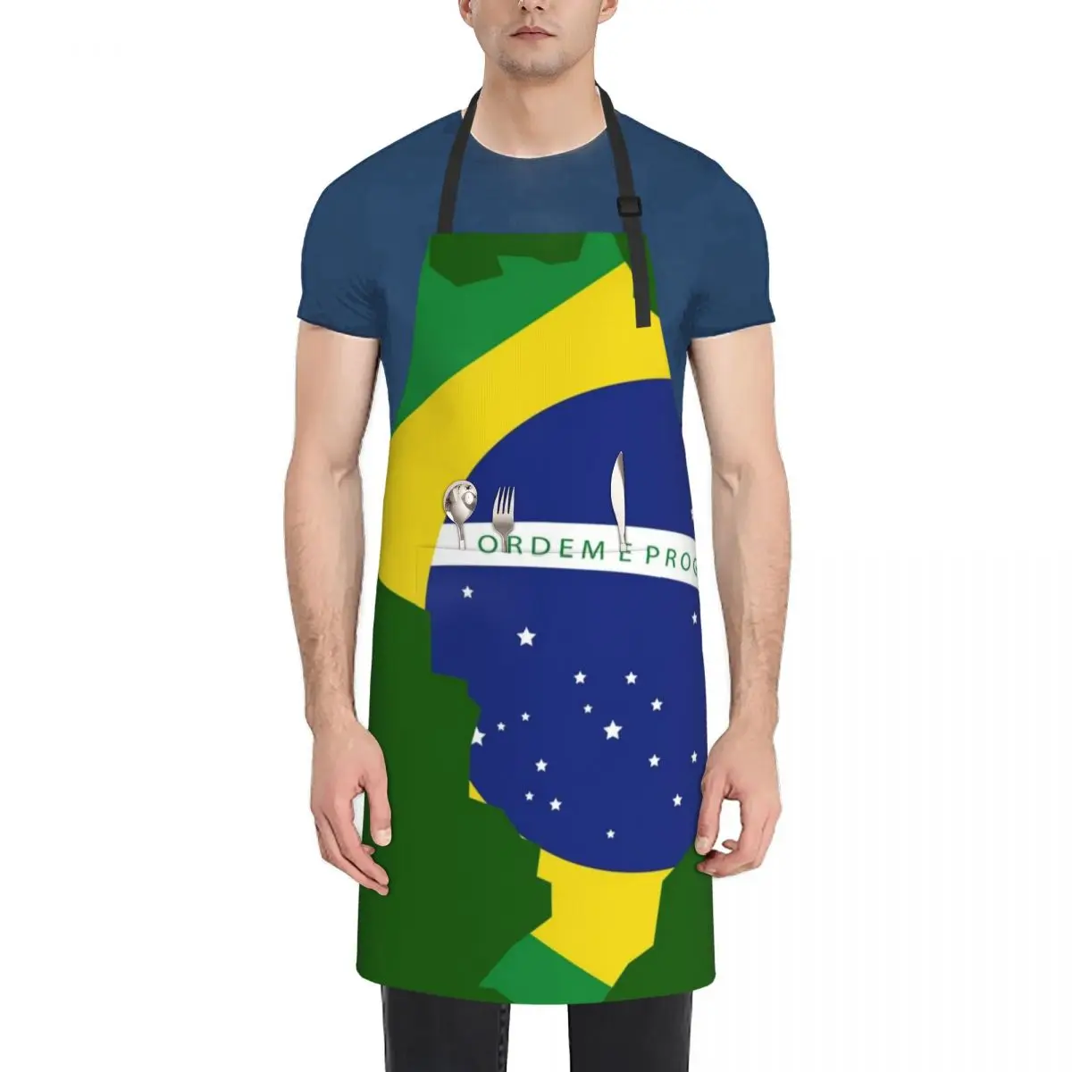 

Flag of Brazil map Apron Kitchen Accessories 2022 custom women's kitchen For Hairdresser Men'ss Apron