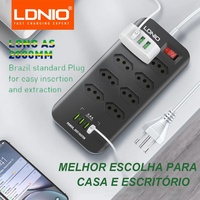 LDNIO Brazil Power Strip 2500W 8 Brasil AC Outlet Ports 4 USB With 2 Meter Extension Cord Network Filter Brazilian Plug Adapter