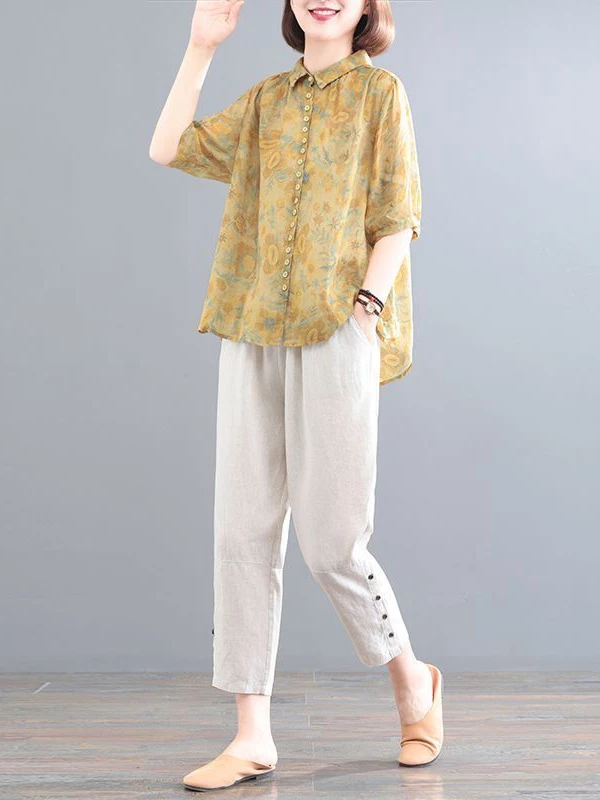 

Хлопково-льняной свободный крой, тонкий комплект из двух предметов для женщин, летний художественный винтажный утягивающий костюм больших размеров для мамы