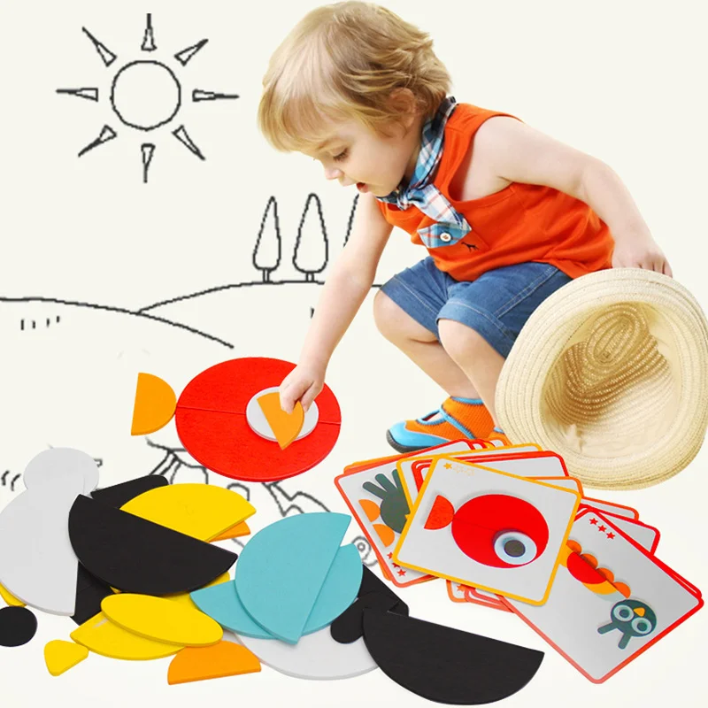 บล็อกไม้ปริศนาฝึกสมองของเล่น 3D แทนแกรมจิ๊กซอว์ของขวัญเพื่อการศึกษา