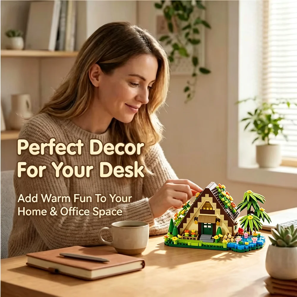 579PCS Forest Cabin Building Blocks Set Greenhouse Tree House Plant Flower DIY Model Ornament Puzzle Toy Creative Birthday Gift