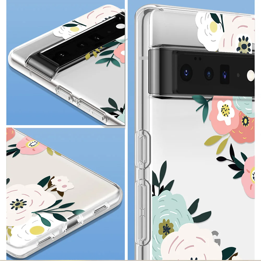 Floral Phone Case for Google Pixel 7a 7Pro 7 6a 6 6Pro 5 5a 5G 4XL 4 2 3XL 3 3a 3aXL 4a Transparent Soft TPU Back Cover Carcasa