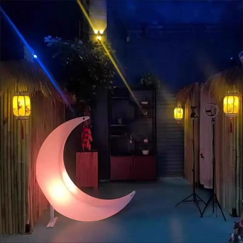 أضواء حديقة كرسي متأرجح على شكل قمر مضاء بإضاءة LED خارجية مع ميزة بلاستيكية ومضاءة