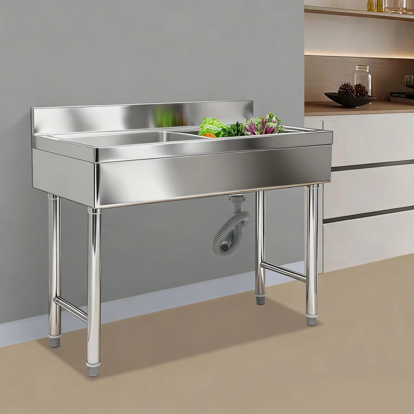 حوض مطبخ مستطيل من الفولاذ المقاوم للصدأ RV قائم بذاته فضي 100 × 50 × 80 سم للمطعم التجاري #1