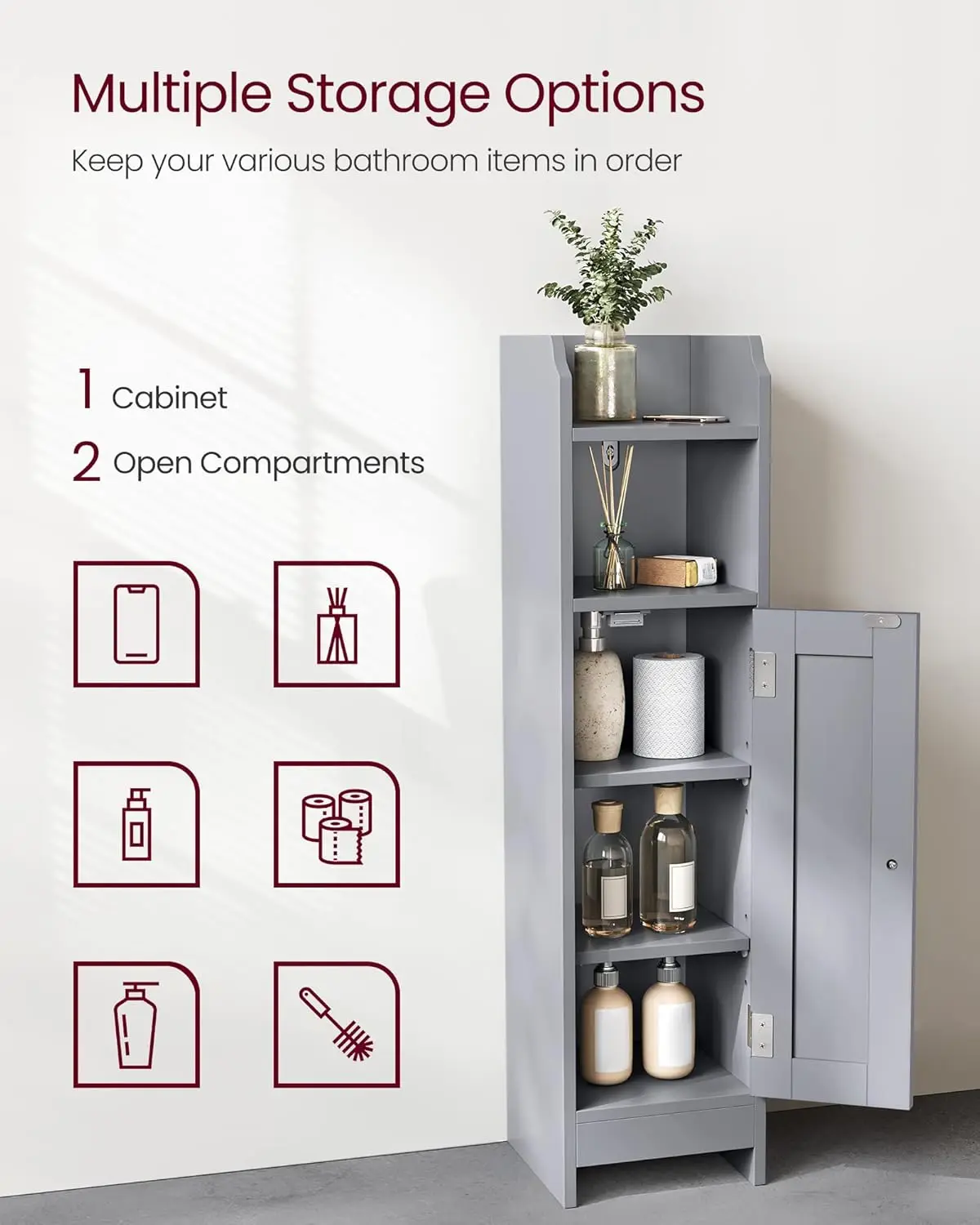 

Small Bathroom Storage Corner Floor Cabinet with Door, 7.9 x 7.1 x 31.5 Inches, Bathroom Organizer