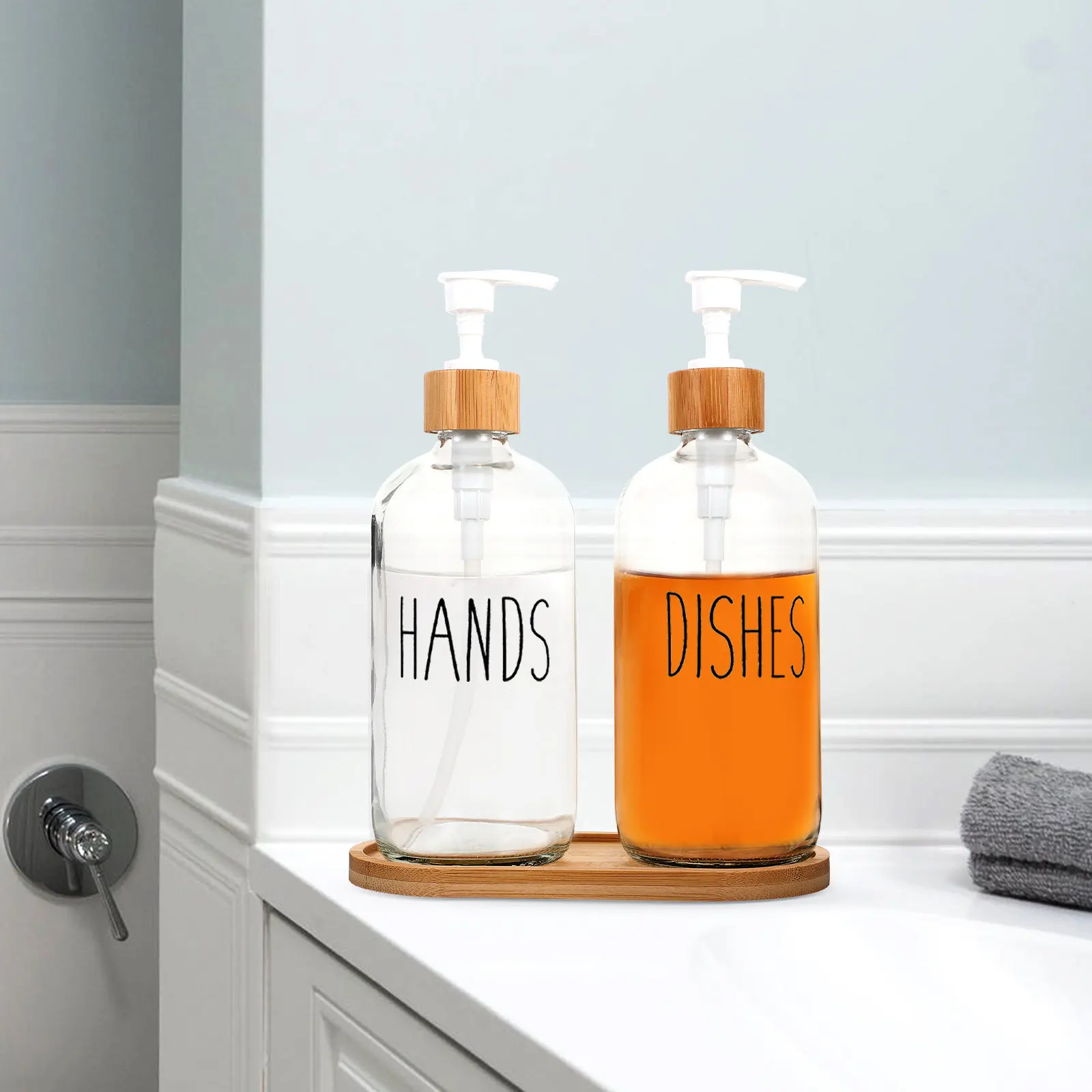 

1Set Thickened Bottom Glass Lotion Dispenser with Smooth Press Pump Ideal for Liquid Soap Shampoo Conditioner Body Wash Portable