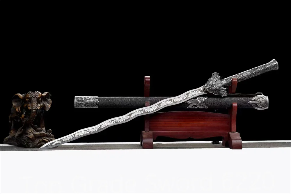 Very Unique Dragon Jian Battle Ready Sword HandForged Martial Art Sword Manganese Steel Blade Full Tang Leather Hardwood Sheath