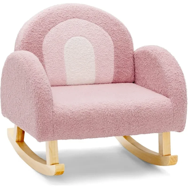 chaise à bascule avec cadre en bois massif, design anti-basculement, tissu en peluche, fauteuil pour enfants pour pépinière