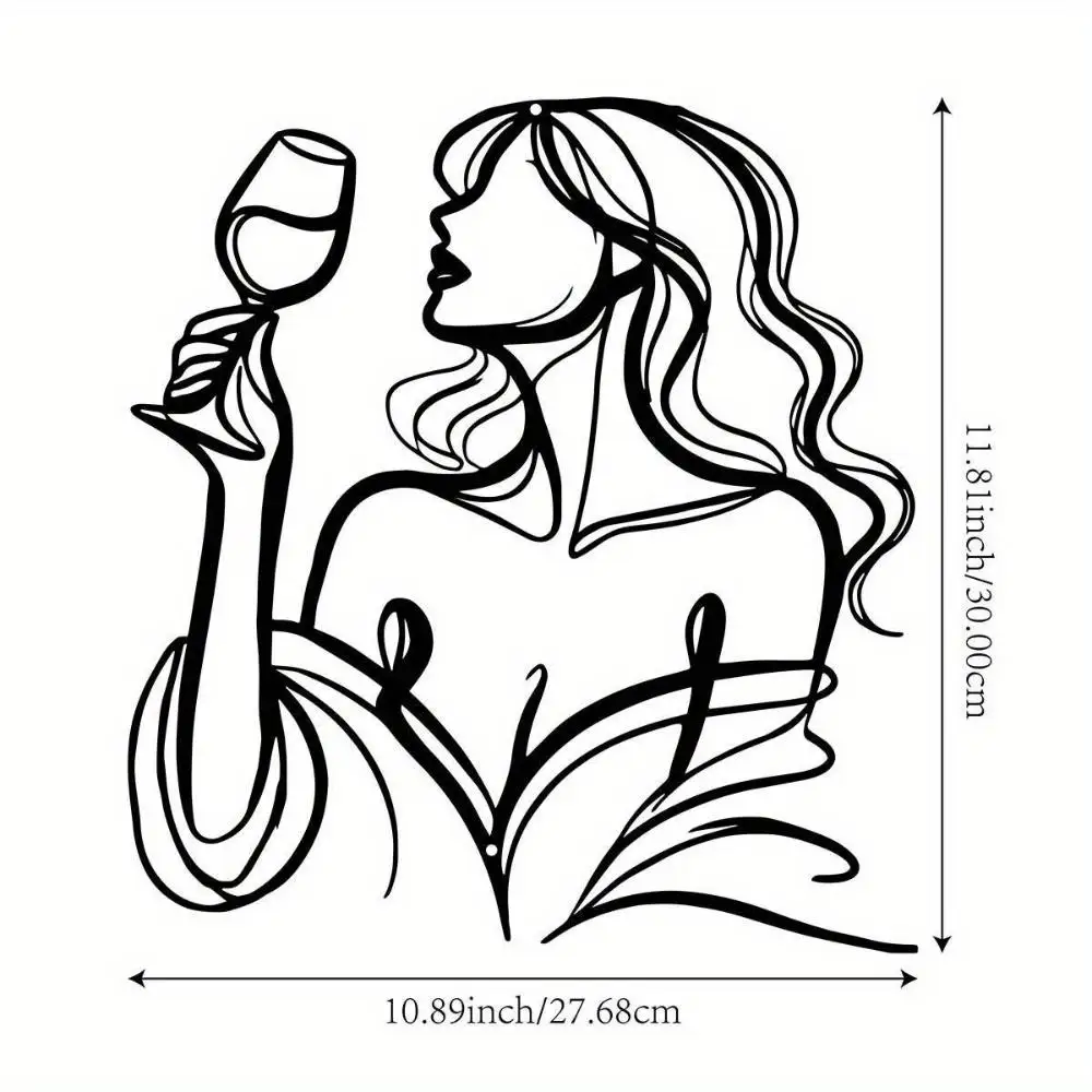 Schlanke schwarze Metall-Wandkunst „Wine Lady Line“, platzsparende abstrakte Wanddekoration, moderne Dekoration für kleine Apartments und Barwagen – Detail 2