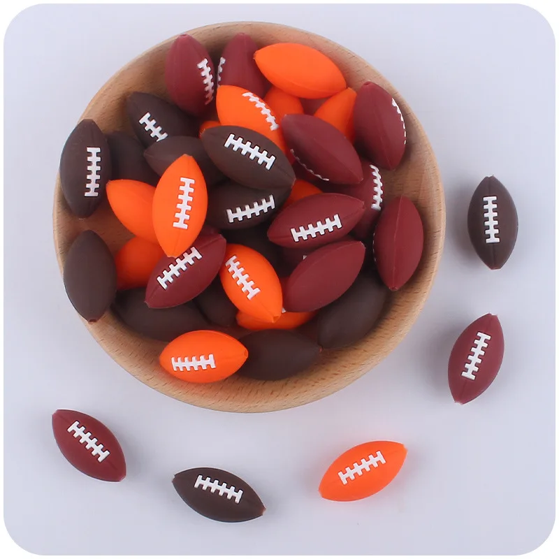 ABCPICK 3pc Cartoon Mini New Rugby Silicone Beads Focal Beads DIY Pacifier Chain Beadable Pen Jewelry Accessories
