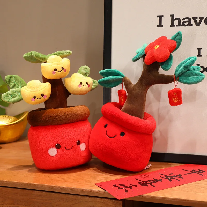 30CM Urocze Szczęśliwe Skarby Śliczne Małe Czerwone Kwiatki Rośliny Doniczkowe Pluszowe Zabawki Dziecięce Doniczki Kwiatowe Ręcznie Robione Lalki Prezenty