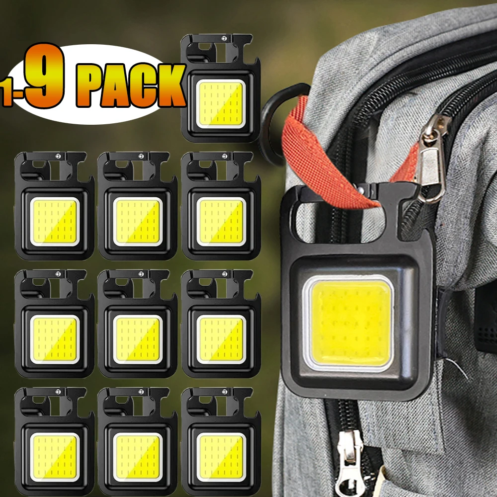 Keychain Light Mini Multifunctional Camping Flashlight USB Rechargeable LED Portable Bright COB Pocket Clip Lantern Outdoor Work