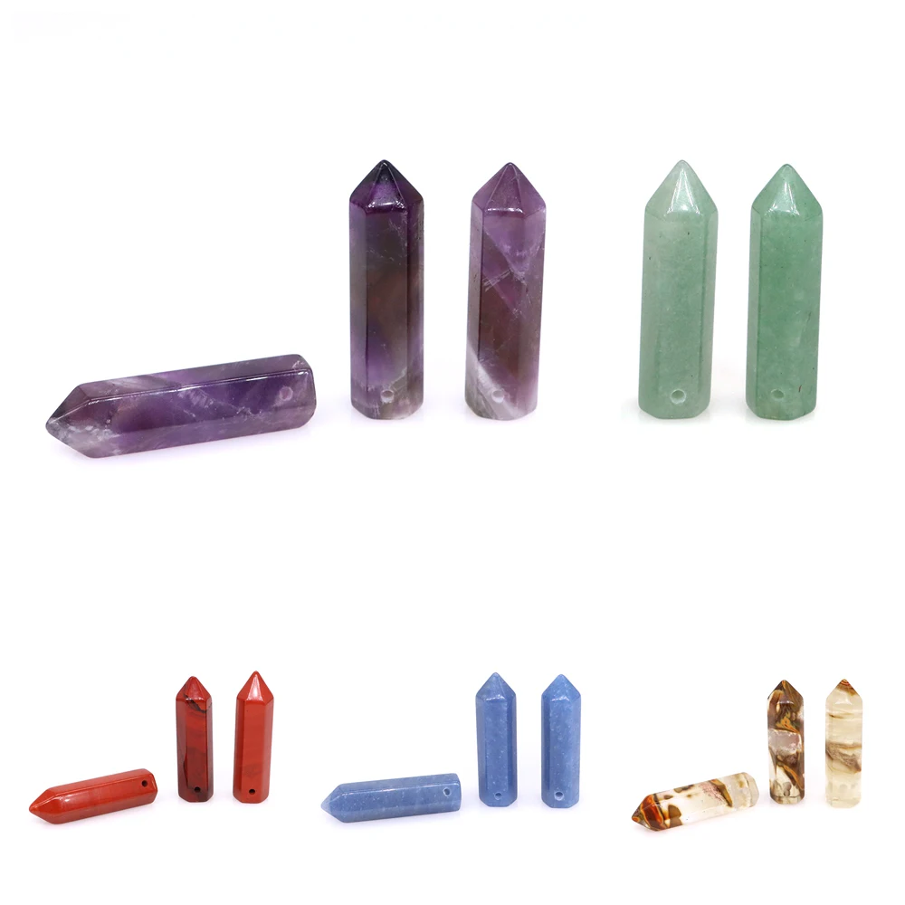 

40x10mm Natural Stones With Hole Point Wand Hexagonal Column Reiki Gem DIY Necklace Jewelry Accessories Gifts Home Decoratione