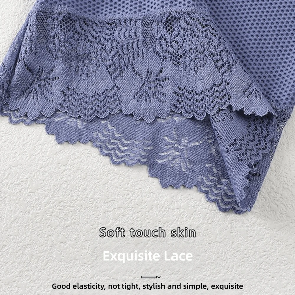 Anti Peep Seamless Ice Silk Safety Pants High Waisted Lace Edge Safety Shorts Tummy Control Breathable Underwear Women
