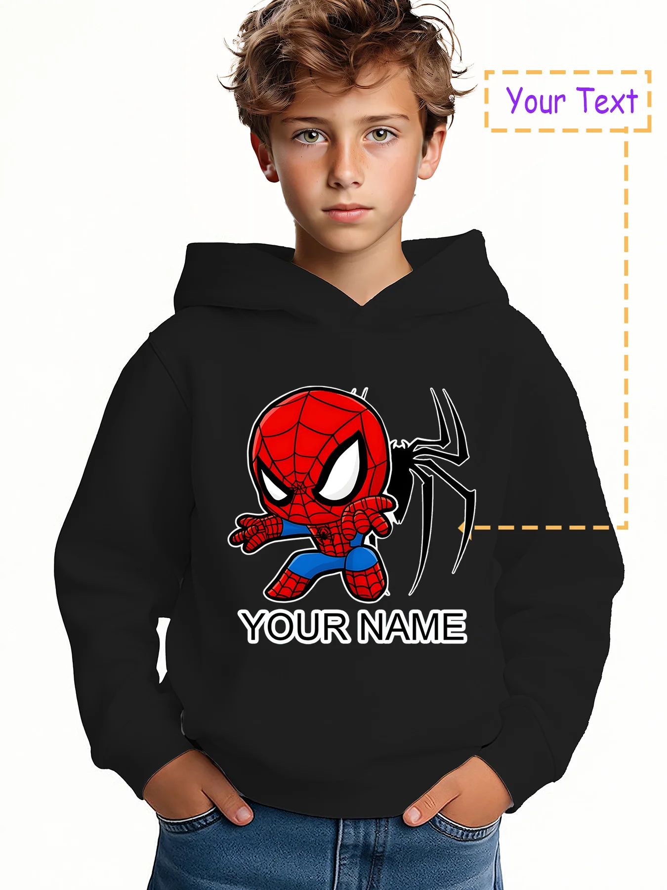 

MINISO Spider-Man Hoodie - Cute Spider-Man with spider print, classic hero style, suitable for campus activities and anime parti